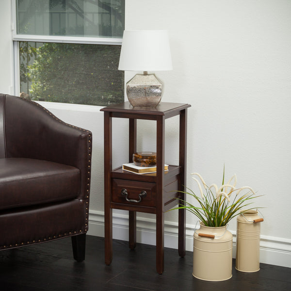 gdf studio Noah Brown Mahogany Acacia Wood Accent Table w/ Bottom Drawer