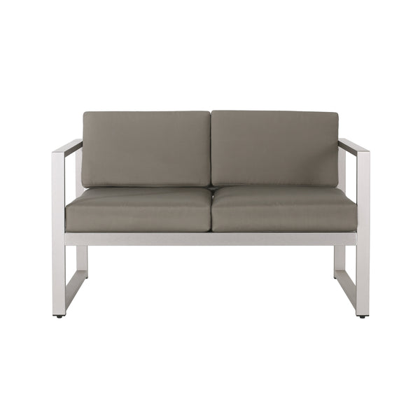 Gdf Studio Noah Outdoor 4 Piece Silver Rust-Proof Aluminum Chat Set With Gray Water Resistant Cushions