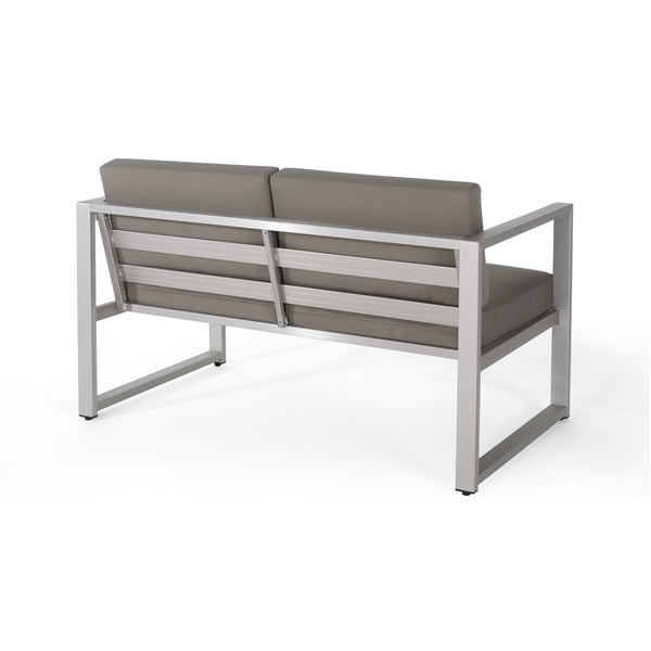 Gdf Studio Noah Outdoor 4 Piece Silver Rust-Proof Aluminum Chat Set With Gray Water Resistant Cushions