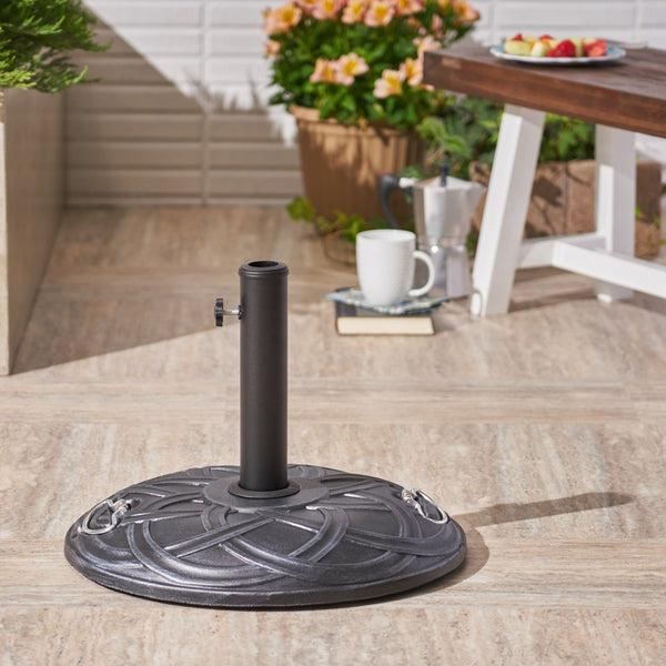 Gdf Studio Noah Outdoor 55lb Concrete Circular Umbrella Base Hammered Iron
