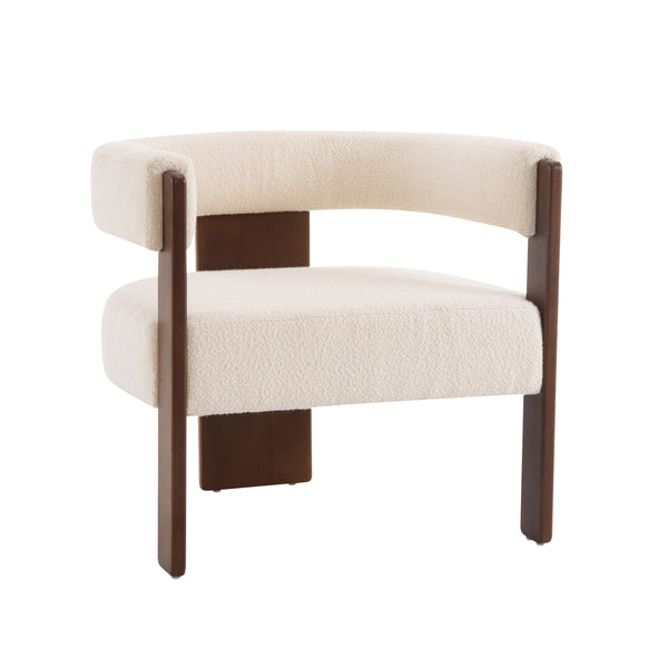 Gdf Studio Noah Upholstered Boucle Accent Arm Chair Rubberwood Beige+walnut