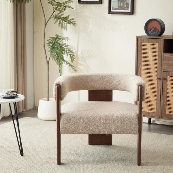 gdf studio Noah Upholstered Boucle Accent Arm Chair Rubberwood Beige+walnut