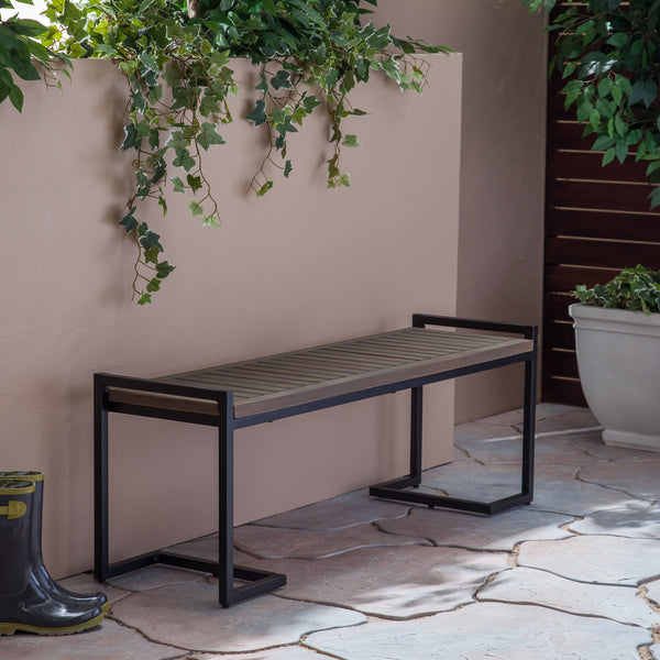 Gdf Studio Noel Outdoor Industrial Acacia Wood And Iron Bench