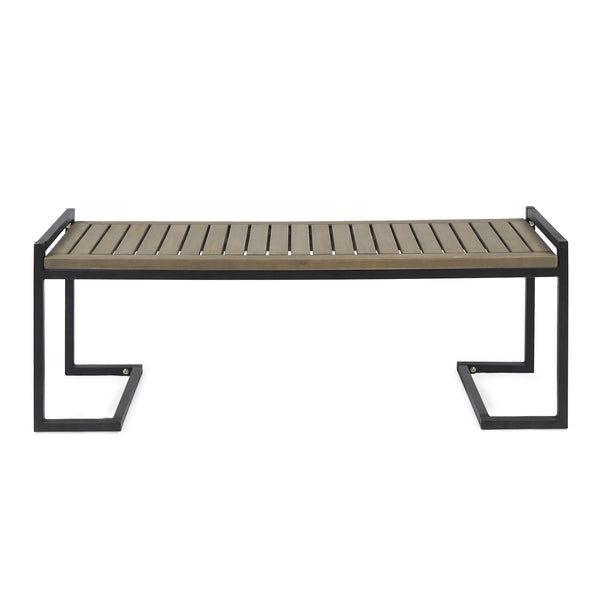 gdf studio Noel Outdoor Industrial Acacia Wood and Iron Bench