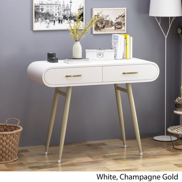 Gdf Studio Nola Modern Faux Wood Vanity Table White And Champagne Gold