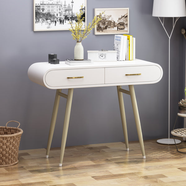 Gdf Studio Nola Modern Faux Wood Vanity Table White And Champagne Gold