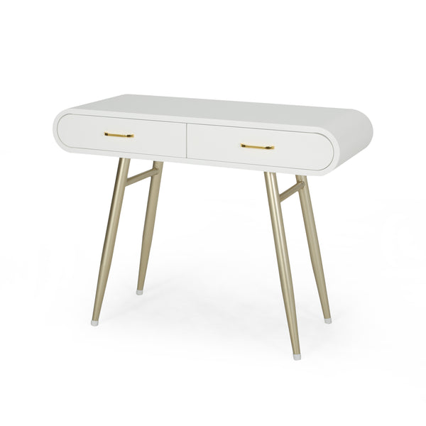 gdf studio Nola Modern Faux Wood Vanity Table White and Champagne Gold