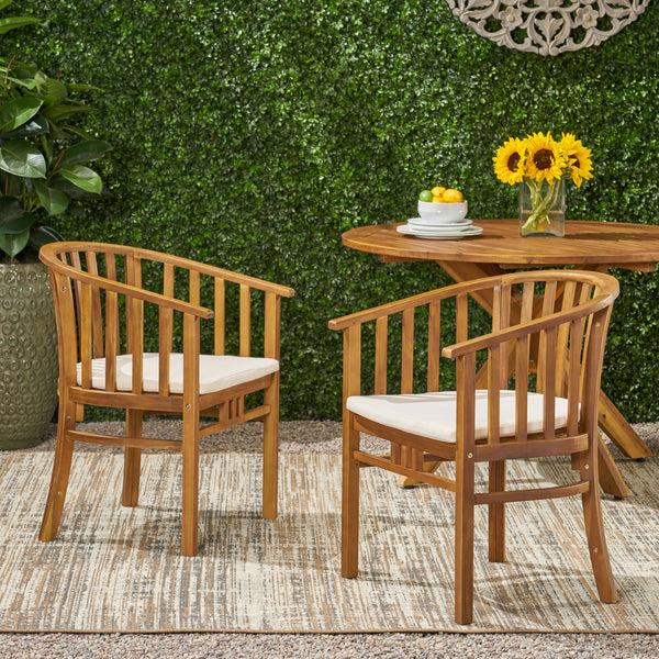 Gdf Studio Nola Outdoor Wooden Dining Chairs With Cushions (Set Of 2)