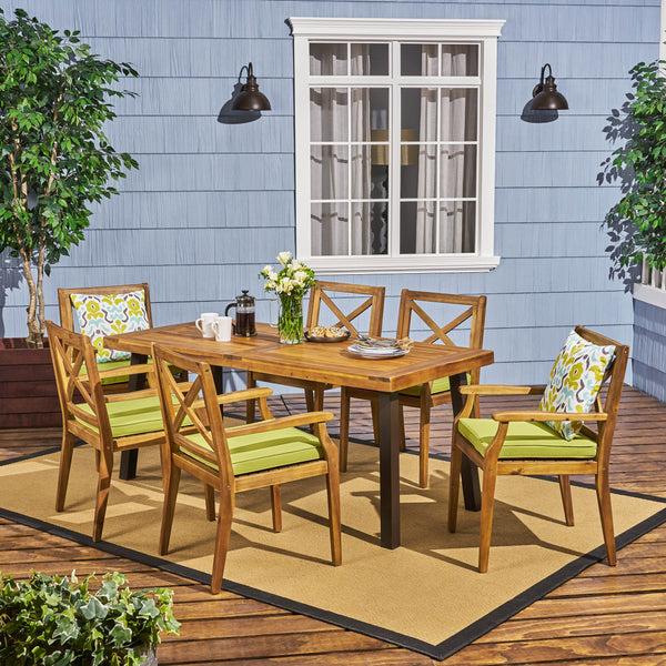 Gdf Studio Nolan Outdoor 7-Piece Acacia Wood And Iron Dining Set
