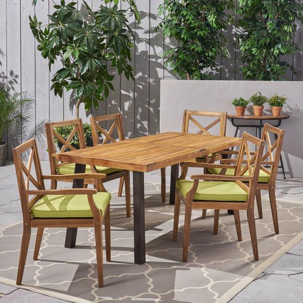 Gdf Studio Nolan Outdoor 7-Piece Acacia Wood And Iron Dining Set