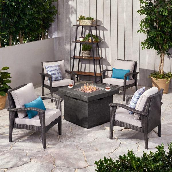 Gdf Studio Norma Outdoor 4 Club Chair Chat Set With Fire Pit