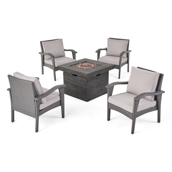 gdf studio Norma Outdoor 4 Club Chair Chat Set with Fire Pit