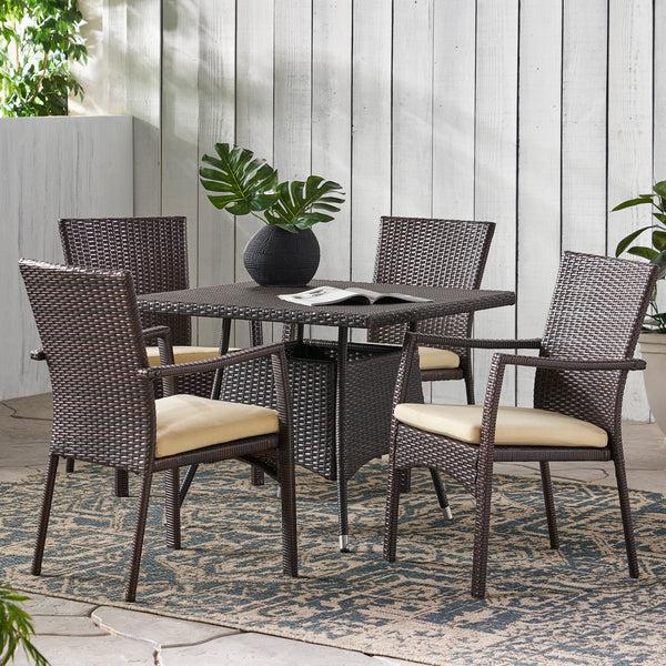 Gdf Studio Norman Outdoor 5-piece Wicker Dining Set With Cushions