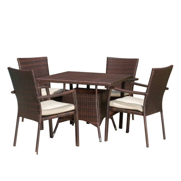 gdf studio Norman Outdoor 5-piece Wicker Dining Set with Cushions