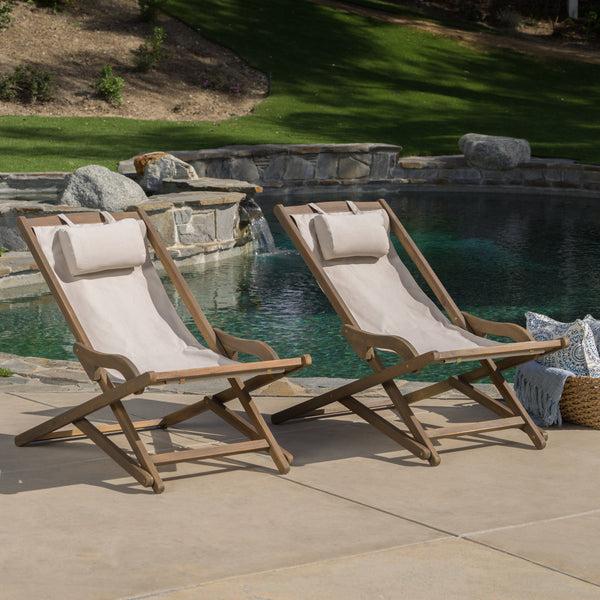 Gdf Studio Northland Outdoor Wood And Canvas Sling Chair (Set Of 2)