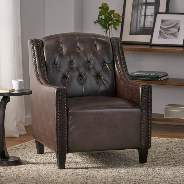 Gdf Studio Nottingham Tufted Brown Leather Club Chair