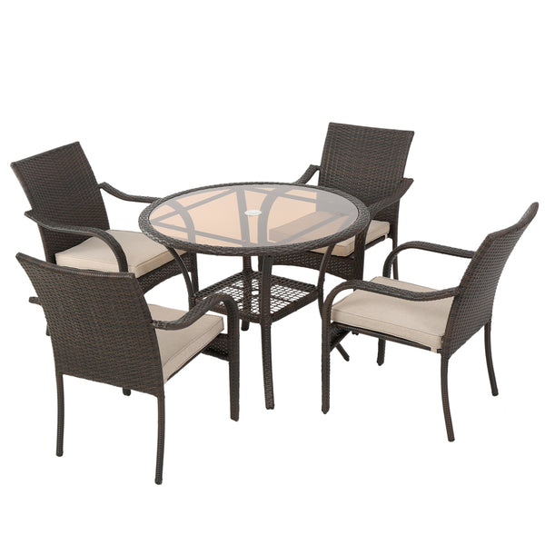 gdf studio Novena Outdoor Brown Wicker 5-piece Dining Set with Cushions