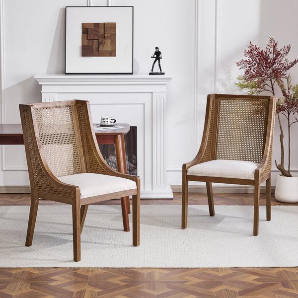 Gdf Studio Noxeo Indoor Rattan Wodd Frame Dining Chair Set Of 2