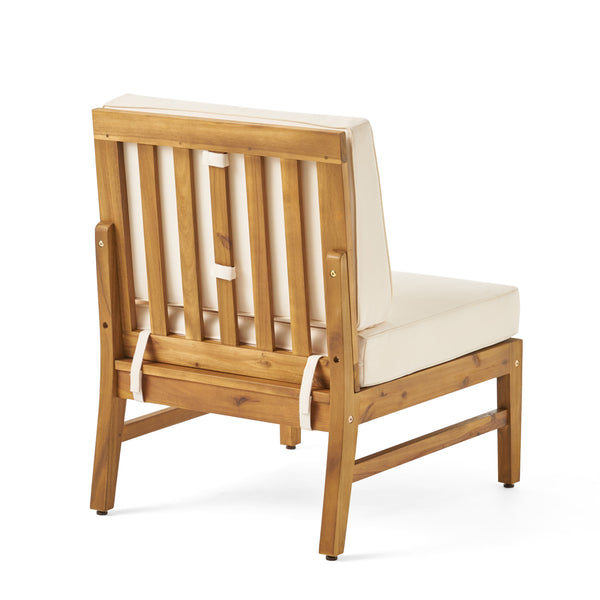 Gdf Studio Nyeemah Outdoor 5 Seater V-Shaped Acacia Wood Sofa Set With Square Fire Table And Tank