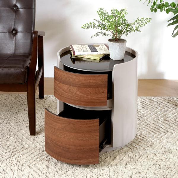 Gdf Studio Oberan Italian Vintage Style MDF Double Storage Round Side Table Gray-brown