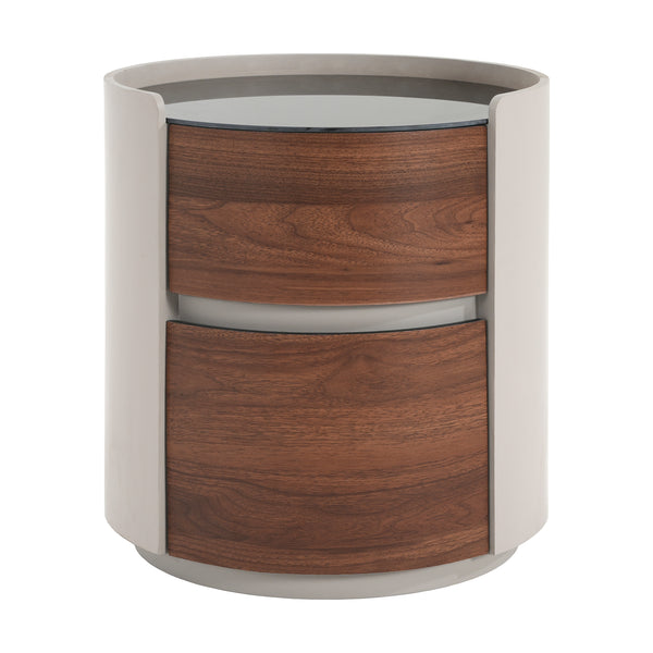 gdf studio Oberan Italian Vintage Style MDF Double Storage Round Side Table gray-brown