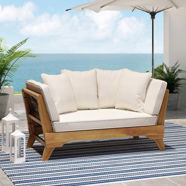 Gdf Studio Oceanna Outdoor Acacia Wood And Rope Expandable Daybed With Cushions