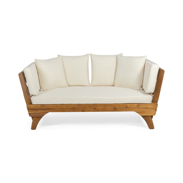gdf studio Oceanna Outdoor Acacia Wood and Rope Expandable Daybed with Cushions