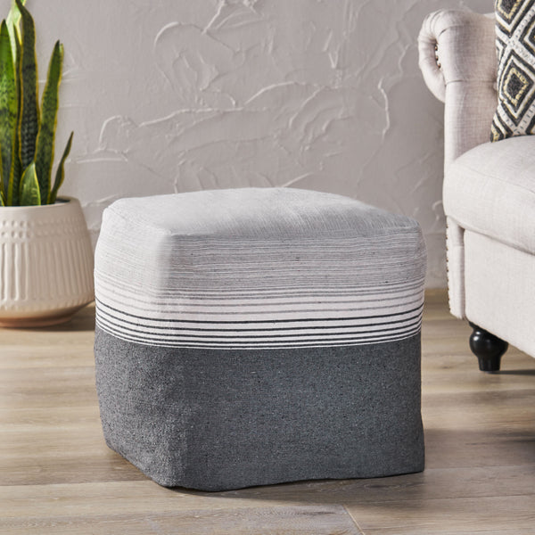 Gdf Studio Oceola Boho Handcrafted Fabric Cube Pouf Ivory And Gray
