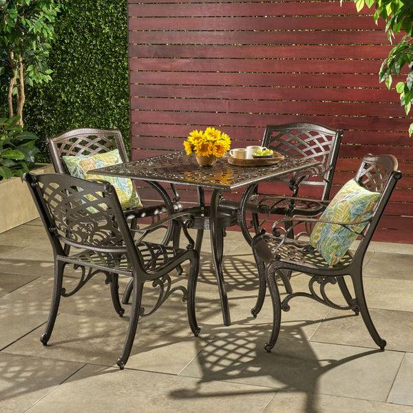 Gdf Studio Odena Outdoor 5-piece Cast Aluminum Square Bronze Dining Set