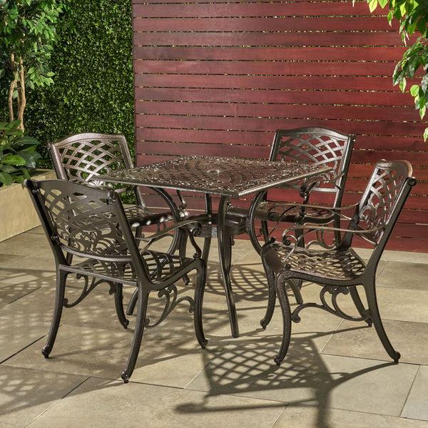 Gdf Studio Odena Outdoor 5-piece Cast Aluminum Square Bronze Dining Set