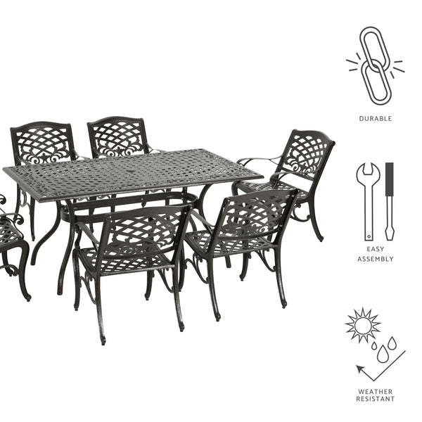 Gdf Studio Odena Outdoor 7-piece Cast Aluminum Rectangle Bronze Dining Set