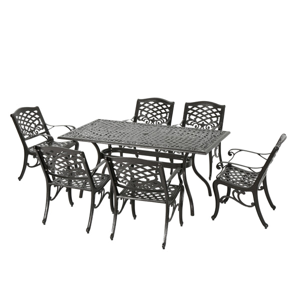gdf studio Odena Outdoor 7-piece Cast Aluminum Rectangle Bronze Dining Set