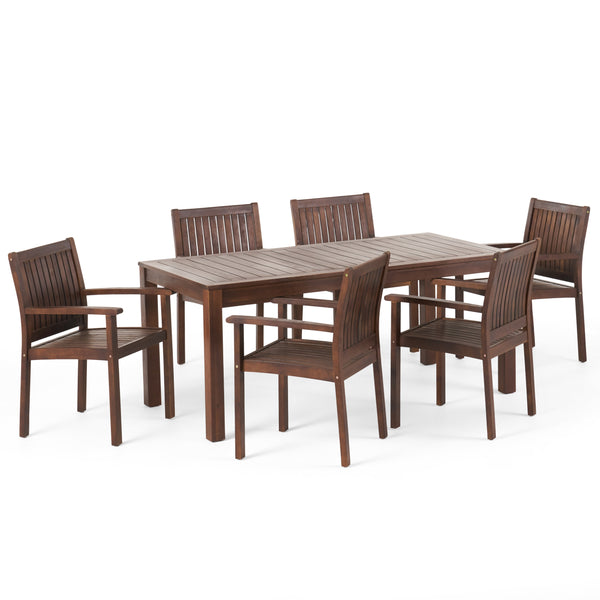 Gdf Studio Odin Outdoor 7-Piece Acacia Wood Dining Set Dark Brown