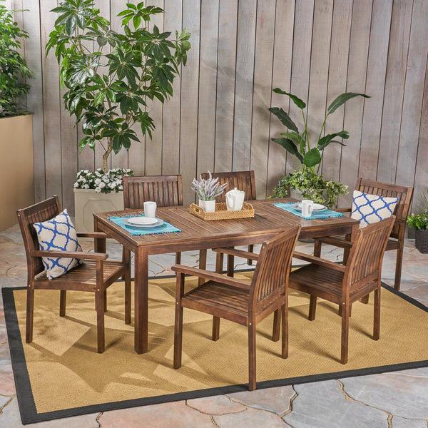 gdf studio Odin Outdoor 7-Piece Acacia Wood Dining Set Dark Brown