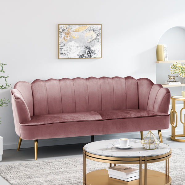 gdf studio Ohnstad Modern Glam Velvet Channel Stitch 3 Seater Shell Sofa