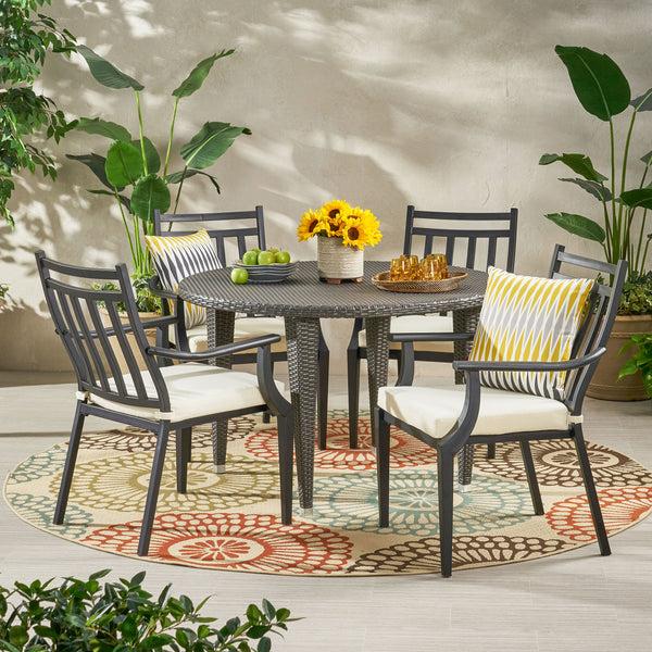gdf studio Olive Outdoor 5 Piece Dining Set with Wicker Table