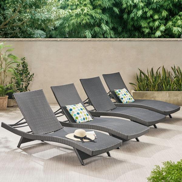 Gdf Studio Olivia Grey Outdoor Wicker Chaise Lounge Adjustable (Set Of 4)