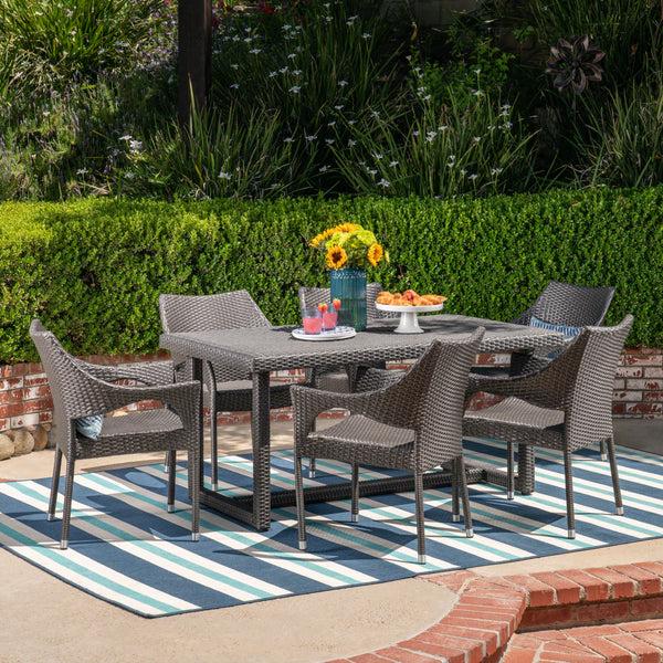 Gdf Studio Olivia Outdoor 7 Piece Wicker Dining Set Grey