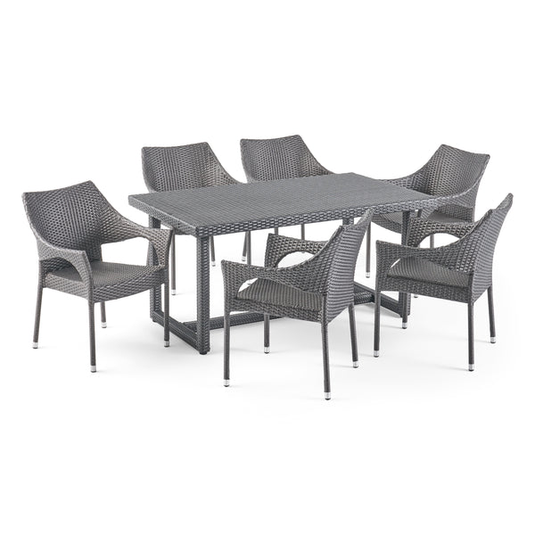 gdf studio Olivia Outdoor 7 Piece Wicker Dining Set Grey