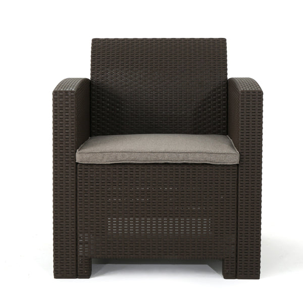 Gdf Studio Ollie Outdoor 2-Seater Wicker Print Club Chair Chat Set With Fire Pit