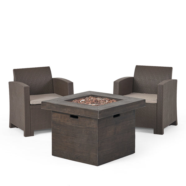 gdf studio Ollie Outdoor 2-Seater Wicker Print Club Chair Chat Set with Fire Pit