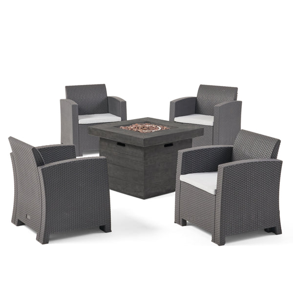 gdf studio Ollie Outdoor 4-Seater Wicker Print Club Chair Chat Set with Fire Pit