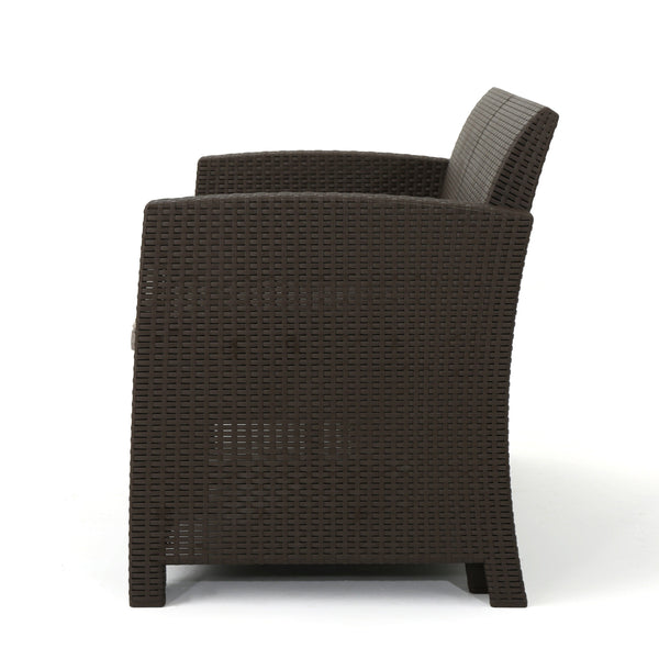 Gdf Studio Ollie Outdoor 4-Seater Wicker Print Club Chat Chair Set With Fire Pit