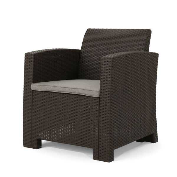 Gdf Studio Ollie Outdoor 4-Seater Wicker Print Club Chat Chair Set With Fire Pit