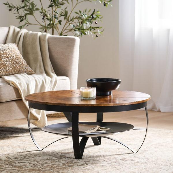 Gdf Studio Oluwatomi Handcrafted Boho Mango Wood And Iron Coffee Table