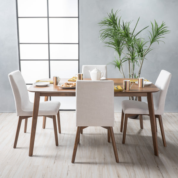 Gdf Studio Oneida Mid-Century Modern 5 Piece Dining Set Light Beige And Walnut