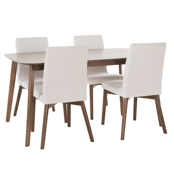 gdf studio Oneida Mid-Century Modern 5 Piece Dining Set Light Beige and Walnut
