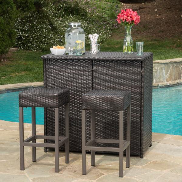 Gdf Studio Oneida Outdoor Multibrown Wicker Bar Island Set