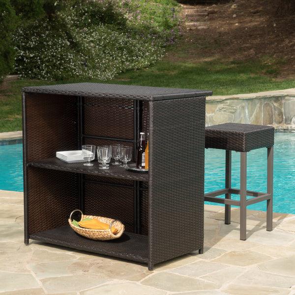 Gdf Studio Oneida Outdoor Multibrown Wicker Bar Island Set