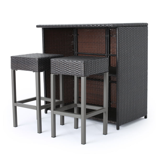 gdf studio Oneida Outdoor Multibrown Wicker Bar Island Set
